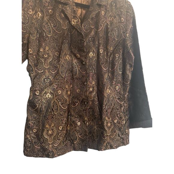 Chicos Size 1 Vintage Brown Gold Metallic Paisley Button Jacket Old Money #5632 - Picture 4 of 12